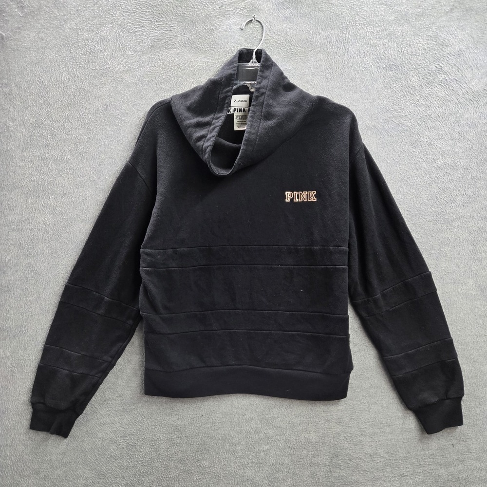 PINK Victoria's Secret Women Sweatshirt S Black Fleece Logo Cowl